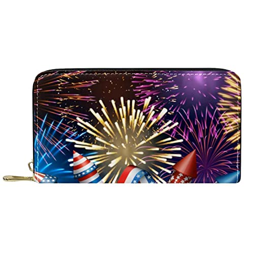 NLWQEKV Leder-Geldbörse für Herren, große Damen-Geldbörse für Karten, amerikanische Feiertage, Münzfach mit Reißverschluss von NLWQEKV