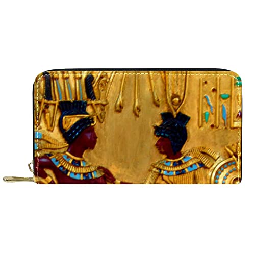 NLWQEKV Leder-Geldbörse für Herren, große Damen-Geldbörse für Karten, antikes Ägypten im Ethno-Stil, Münzfach mit Reißverschluss von NLWQEKV