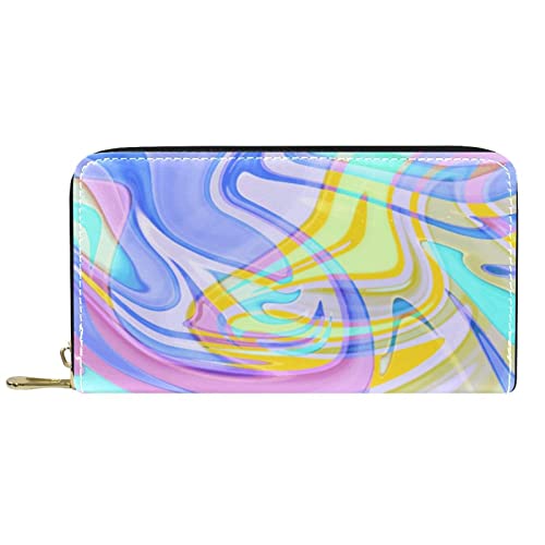 NLWQEKV Leder-Geldbörse für Herren, große Damen-Geldbörse für Karten, blaues Marmormuster, Münzfach mit Reißverschluss von NLWQEKV