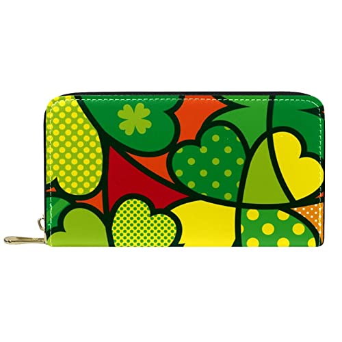 NLWQEKV Leder-Geldbörse für Herren, große Damen-Geldbörse für Karten, buntes Blättermuster, Münzfach mit Reißverschluss von NLWQEKV