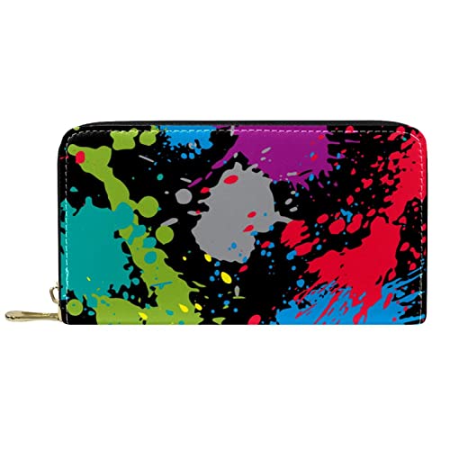 NLWQEKV Leder-Geldbörse für Herren, große Damen-Geldbörse für Karten, buntes Kunstmuster, Münzfach mit Reißverschluss von NLWQEKV