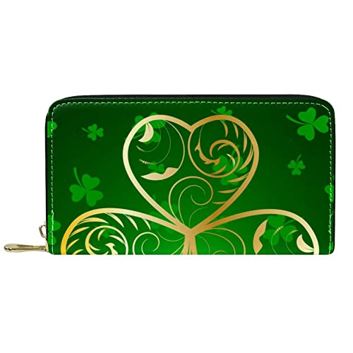 NLWQEKV Leder-Geldbörse für Herren, große Damen-Geldbörse für Karten, goldenes Blatt, Münzfach mit Reißverschluss von NLWQEKV