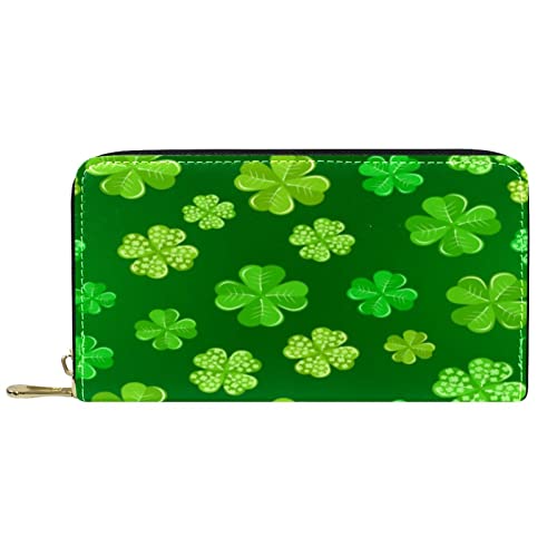 NLWQEKV Leder-Geldbörse für Herren, große Damen-Geldbörse für Karten, grüne Blätter, Münzfach mit Reißverschluss von NLWQEKV