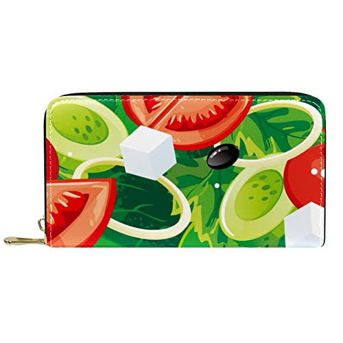 NLWQEKV Leder-Geldbörse für Herren, große Damen-Geldbörse für Karten, grüne Gemüsetomate, Münzfach mit Reißverschluss von NLWQEKV