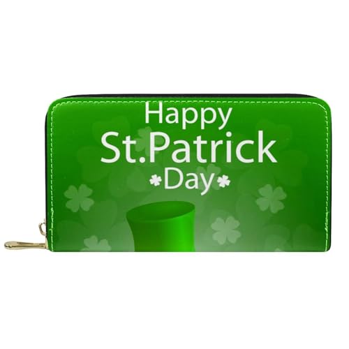 NLWQEKV Leder-Geldbörse für Herren, große Damen-Geldbörse für Karten, st. Patricks Day Hut grün, Münzbeutel mit Reißverschluss von NLWQEKV