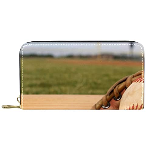 NLWQEKV Leder-Geldbörse mit Reißverschluss, Lange Geldbörse, Baseball-Sportball-Geldbörse aus Leder von NLWQEKV