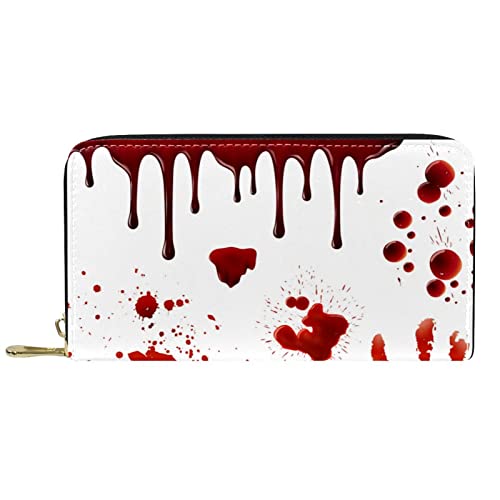 NLWQEKV Leder-Geldbörse mit Reißverschluss, Lange Geldbörse, Blutspritzer, realistische Muster, Geldbörse aus Leder von NLWQEKV