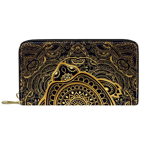 NLWQEKV Leder-Geldbörse mit Reißverschluss, Lange Geldbörse, Boho-goldene Meeresschildkröte, Schildkröten-Geldbörse aus Leder von NLWQEKV