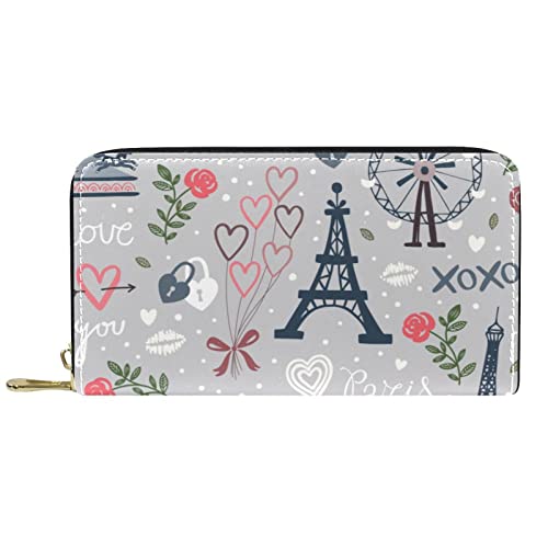 NLWQEKV Leder-Geldbörse mit Reißverschluss, Lange Geldbörse, Paris, Eiffelturm, Valentinstag, personalisierbare Geldbörse von NLWQEKV
