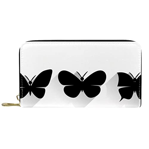NLWQEKV Leder-Geldbörse mit Reißverschluss, Lange Geldbörse, Schmetterlings-Silhouette-Geldbörse aus Leder von NLWQEKV
