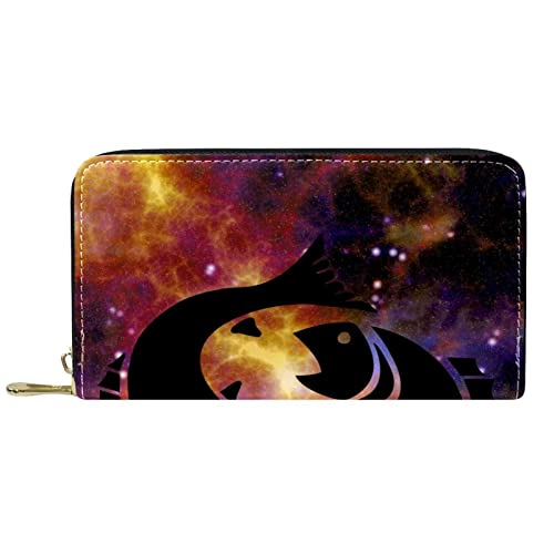 NLWQEKV Leder-Geldbörse mit Reißverschluss, Lange Geldbörse, Sternzeichen, Horoskop, Astrologie, Geldbörse aus Leder von NLWQEKV