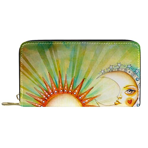 NLWQEKV Leder-Geldbörse mit Reißverschluss, Lange Geldbörse, Sun Moon-Geldbörse aus Leder von NLWQEKV