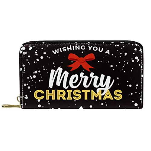 NLWQEKV Leder-Geldbörse mit Reißverschluss, Lange Geldbörse, Weihnachtsbäume, Winter-Schnee-Nacht-Geldbörse aus Leder von NLWQEKV