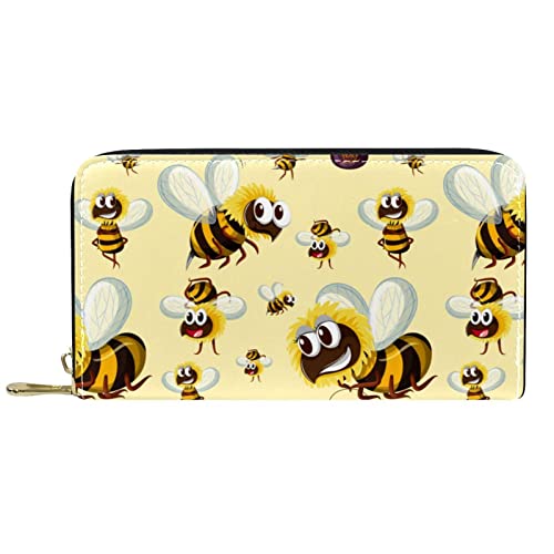 NLWQEKV Leder-Geldbörse mit Reißverschluss, Lange Geldbörse, niedliches Cartoon-gelbes -Muster, Geldbörse aus Leder von NLWQEKV