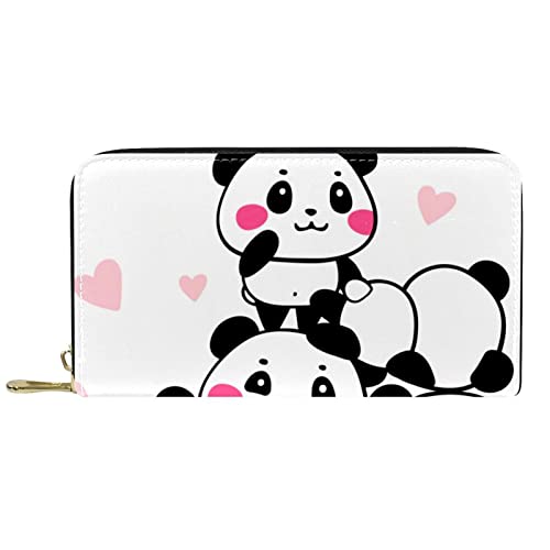 NLWQEKV Leder-Geldbörse mit Reißverschluss, Lange Geldbörse, süßes Panda-Pyramiden-Geldbörse aus Leder von NLWQEKV