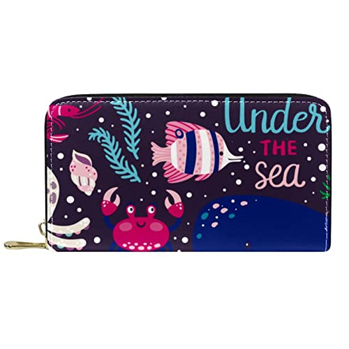 NLWQEKV Leder-Geldbörse mit Reißverschluss, buntes Meerestier, personalisierbare Geldbörse von NLWQEKV