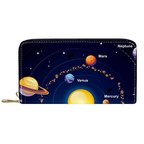 NLWQEKV Leder-Geldbörse mit Reißverschluss, langes Portemonnaie, Universum, Planet, Leder von NLWQEKV