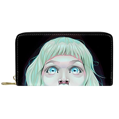 NLWQEKV Leder-Geldbörse mit Reißverschluss, langes Portemonnaie für Mädchen, Schwarz, Anime, personalisierbar von NLWQEKV