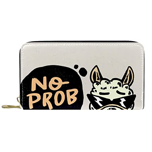 NLWQEKV Leder-Geldbörse mit Reißverschluss, langes Portemonnaie mit Alpaka-Zitat „No Prob, personalisierbare Geldbörse von NLWQEKV