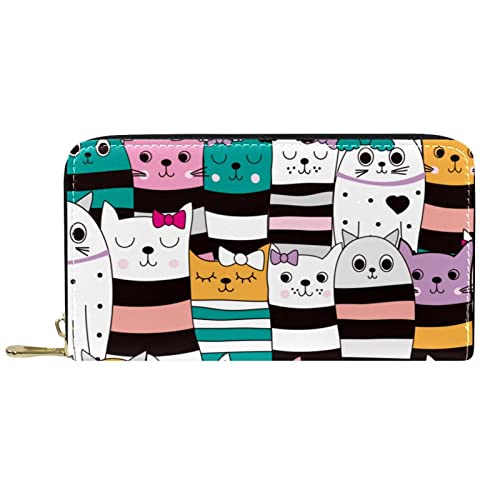 NLWQEKV Leder-Geldbörse mit Reißverschluss, langes Portemonnaie mit Katze und Mehreren Herzen, Leder von NLWQEKV