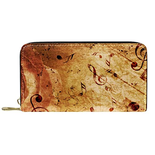 NLWQEKV Leder-Geldbörse mit Reißverschluss, langes Portemonnaie mit Rosen-Musiknoten, personalisierbare Geldbörse von NLWQEKV