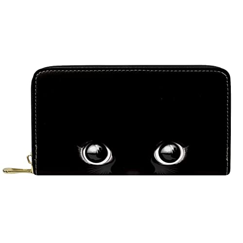NLWQEKV Leder-Geldbörse mit Reißverschluss, langes Portemonnaie mit schwarzer Katze aus Leder von NLWQEKV