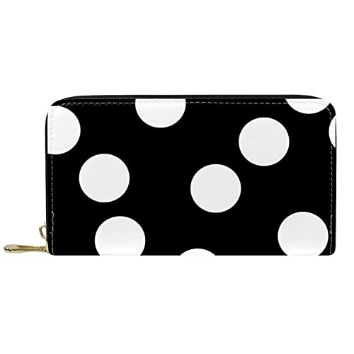 NLWQEKV Leder-Geldbörse mit Reißverschluss, modern, weiß, schwarz, gepunktet, personalisierbar von NLWQEKV