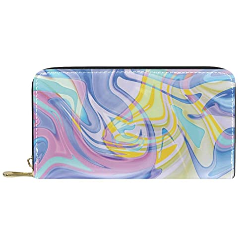 NLWQEKV Leder-Geldbörse mit Reißverschluss, pastellrosa, blau, abstraktes Marmormuster, personalisierbare Geldbörse von NLWQEKV