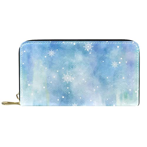 NLWQEKV Leder-Geldbörse mit Reißverschluss, verschneite Winterlandschaft, personalisierbare Geldbörse von NLWQEKV