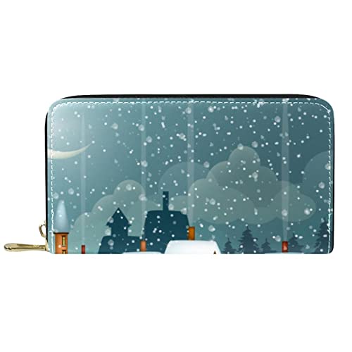 NLWQEKV Leder-Geldbörse mit Reißverschluss, verschneite Winterlandschaft, personalisierbare Geldbörse von NLWQEKV