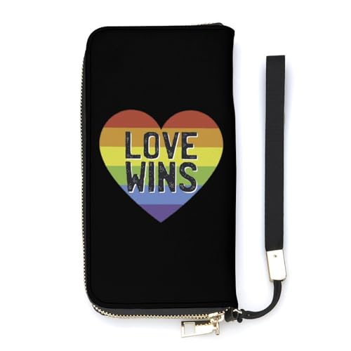 NLWQEKV Love Wins Regenbogen-Herz-Armband-Geldbörse, Leder, langes Kartenetui, schmale Clutch-Handtasche für Damen von NLWQEKV