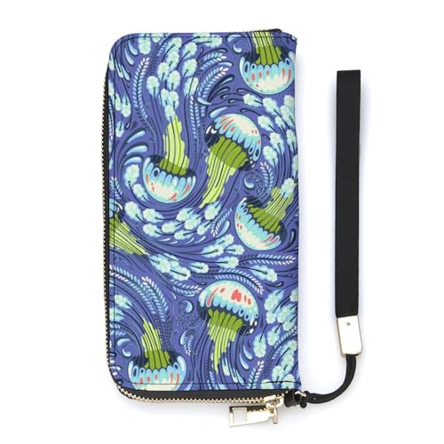 NLWQEKV Marine Jellyfish Handgelenk-Geldbörse, Leder, langes Kartenfach, schmale Clutch-Handtasche für Damen von NLWQEKV