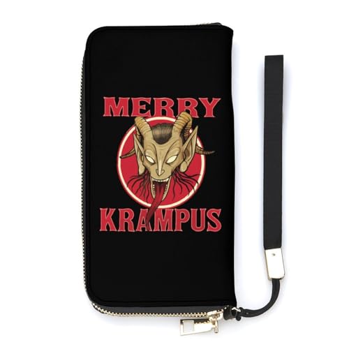 NLWQEKV Merry Krampus Handgelenk-Geldbörse, Leder, langes Kartenfach, schmale Clutch-Handtasche für Damen von NLWQEKV