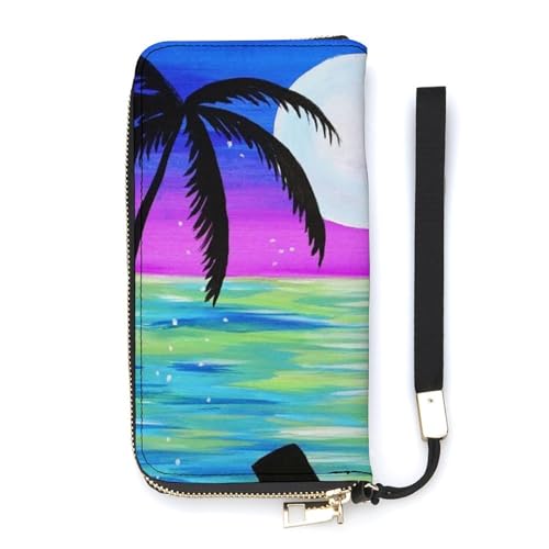 NLWQEKV Moonlight Relaxing Beach Handgelenk-Geldbörse, Leder, langes Kartenetui, schmale Clutch-Handtasche für Damen von NLWQEKV