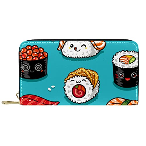 NLWQEKV Niedliche Kawaii japanische Sushi-Muster-Geldbörse aus Leder, Lange Geldbörse mit Reißverschluss von NLWQEKV