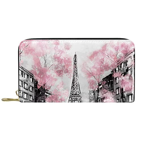 NLWQEKV Ölgemälde rosa Paris Eiffelturm Liebhaber Geldbörse Leder Leder Reißverschluss Lange Geldbörse von NLWQEKV