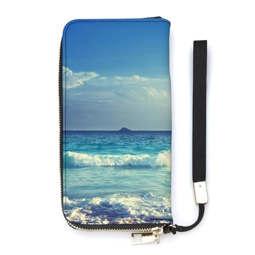 NLWQEKV Ocean Waves Seychelles Island Beach in Sunset Wristlet Wallet Leder Long Card Holder Purse Slim Clutch Handtasche für Frauen von NLWQEKV