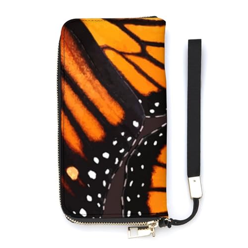 NLWQEKV Orangefarbene Monarch-Schmetterlingsflügel-Armband-Geldbörse, Leder, Langer Kartenhalter, schmale Clutch-Handtasche für Damen von NLWQEKV