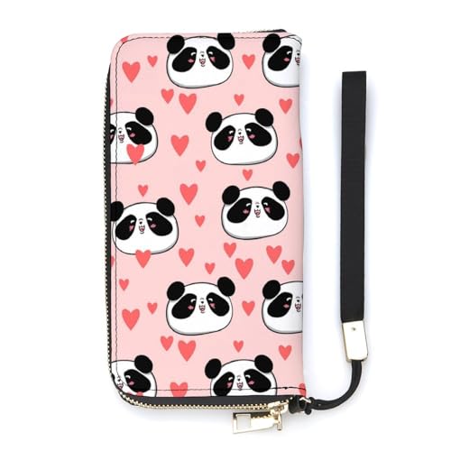 NLWQEKV Panda-Herz-Armband-Geldbörse, Leder, langes Kartenfach, schmale Clutch-Handtasche für Damen von NLWQEKV