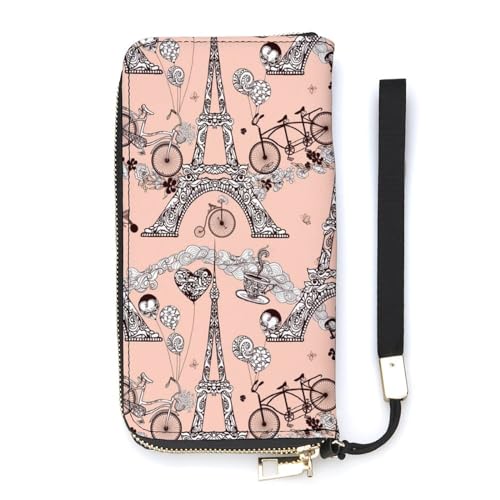 NLWQEKV Paris Tower Fahrrad-Geldbörse, Leder, langes Kartenfach, schmale Clutch-Handtasche für Damen von NLWQEKV