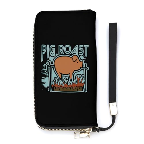 NLWQEKV Pig Roast Handgelenk-Geldbörse, Leder, langes Kartenfach, schmale Clutch-Handtasche für Damen von NLWQEKV