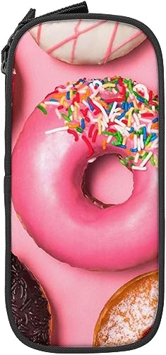 NLWQEKV Pink Donut Print Großes Federmäppchen, Oxford-Stoff-Bleistifttasche, Doppelte große Federtasche von NLWQEKV