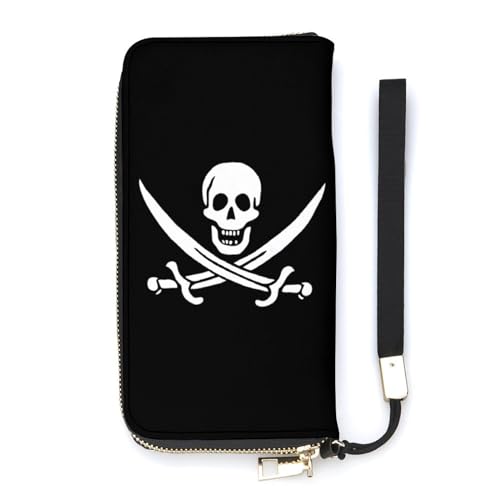 NLWQEKV Piraten-Jack-Rackham-Flagge, Handgelenk-Geldbörse, Leder, Langer Kartenhalter, schmale Clutch-Handtasche für Damen von NLWQEKV