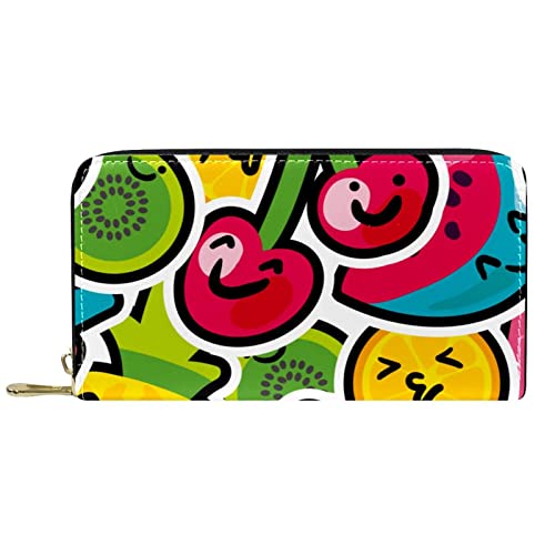 NLWQEKV Portemonnaie Leder Erdbeere Kirschfrucht Leder Reißverschluss Lange Geldbörse von NLWQEKV