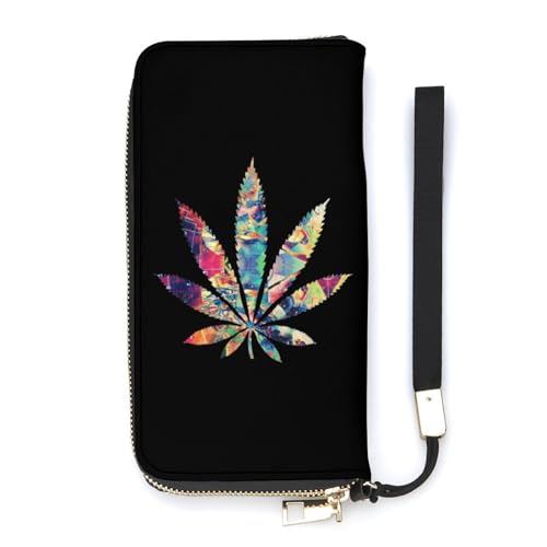 NLWQEKV Psychedelic Weed Art Handgelenk-Geldbörse, Leder, langes Kartenetui, schmale Clutch-Handtasche für Damen von NLWQEKV