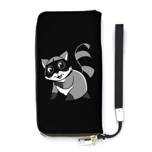 NLWQEKV Raccoon Thief Handgelenk-Geldbörse, Leder, langes Kartenfach, schmale Clutch-Handtasche für Damen von NLWQEKV