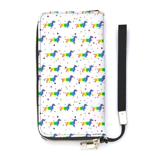 NLWQEKV Rainbow Daschund Handgelenk-Geldbörse, Leder, langes Kartenfach, schmale Clutch-Handtasche für Damen von NLWQEKV