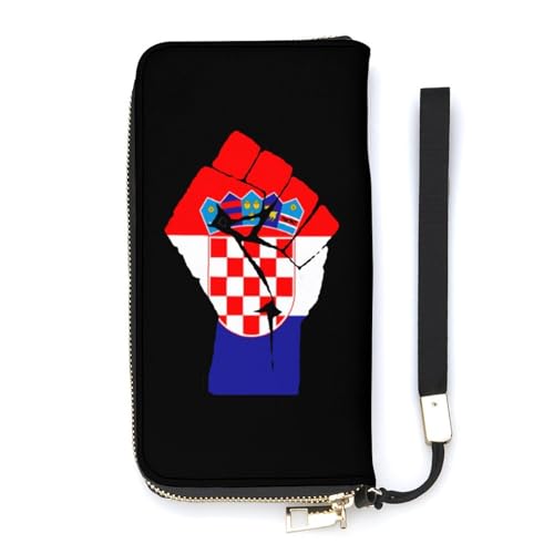 NLWQEKV Raised Fist Kroatien-Flagge, Handgelenk-Geldbörse, Leder, langes Kartenetui, schmale Clutch-Handtasche für Damen von NLWQEKV