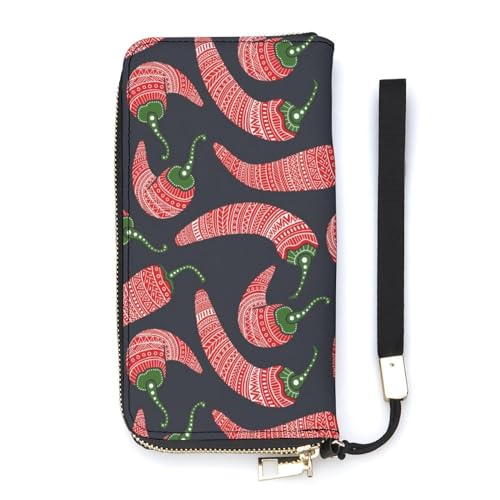 NLWQEKV Rotes Chili-Muster, Handgelenk-Geldbörse, Leder, langes Kartenfach, schmale Clutch-Handtasche für Damen von NLWQEKV