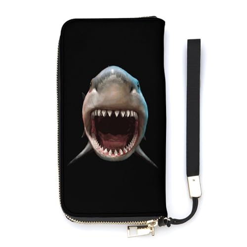 NLWQEKV Scary Shark Teeth Handgelenk-Geldbörse, Leder, Langer Kartenhalter, schmale Clutch-Handtasche für Damen von NLWQEKV